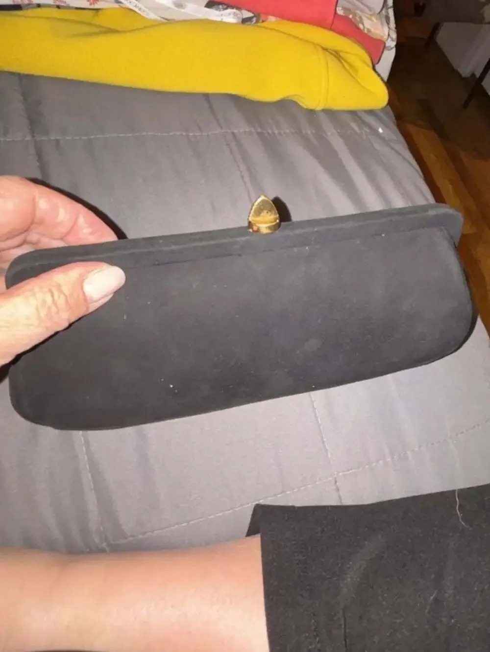 Vintage Kessler Black Suede Evening Clutch Purse with Gold-Tone Clasp