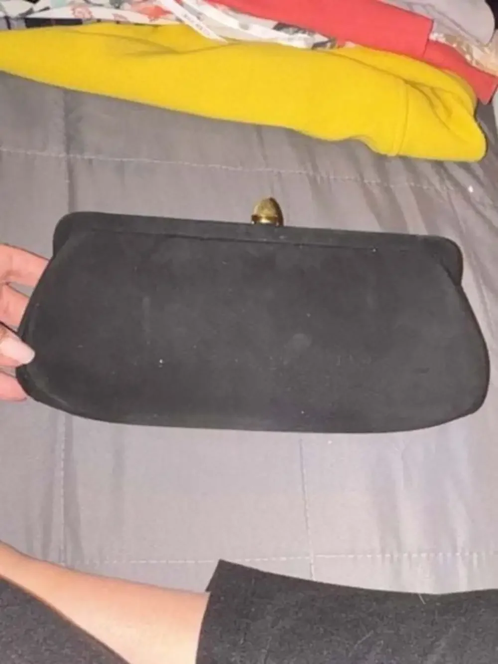 Vintage Kessler Black Suede Evening Clutch Purse with Gold-Tone Clasp