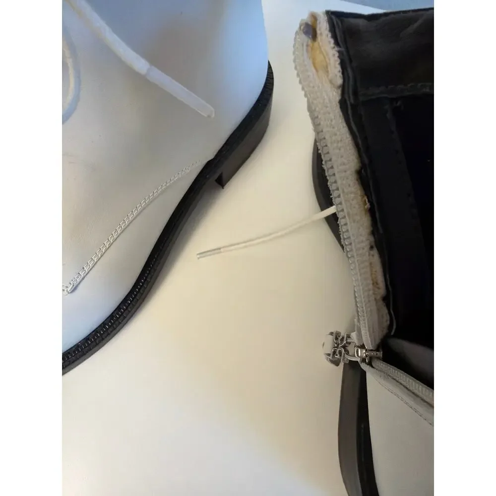 Sam Edelman Nina White Leather Lace Up Side Zip Ankle Combat Boots | Size 7M/37