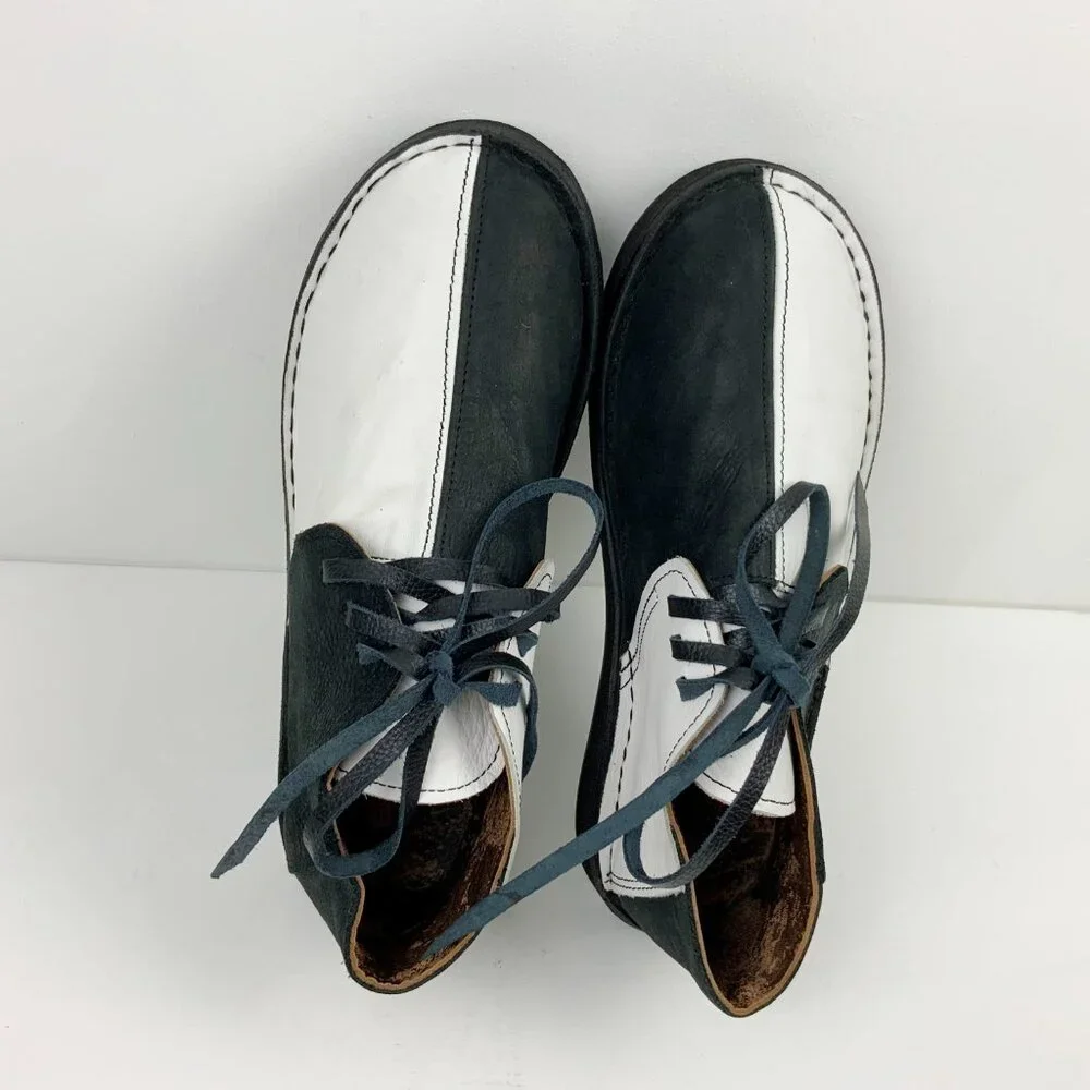 Bread & Butter Men's Leather Black/White Split Toe Chukka Boots Italy Sz 8 - 8.5