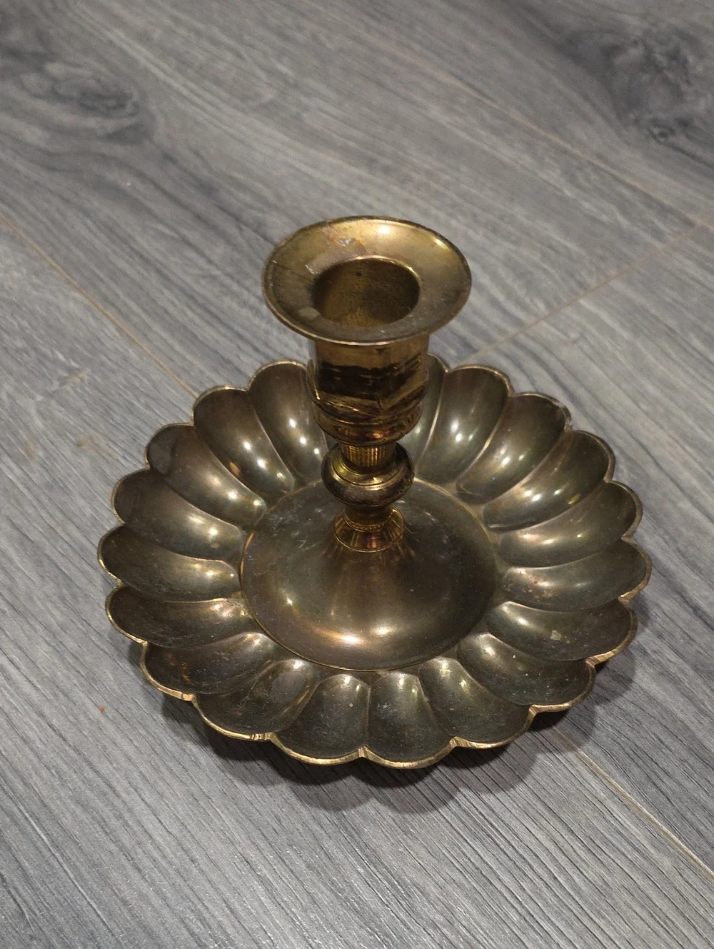Brass Scalloped Regency MCM Candle Holder Gold Finish