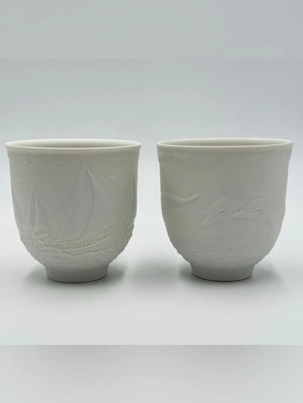 Pair Lladro Collectors Society SAILING THE SEAS CUPS CANDLE HOLDER VOTIVE WHITE