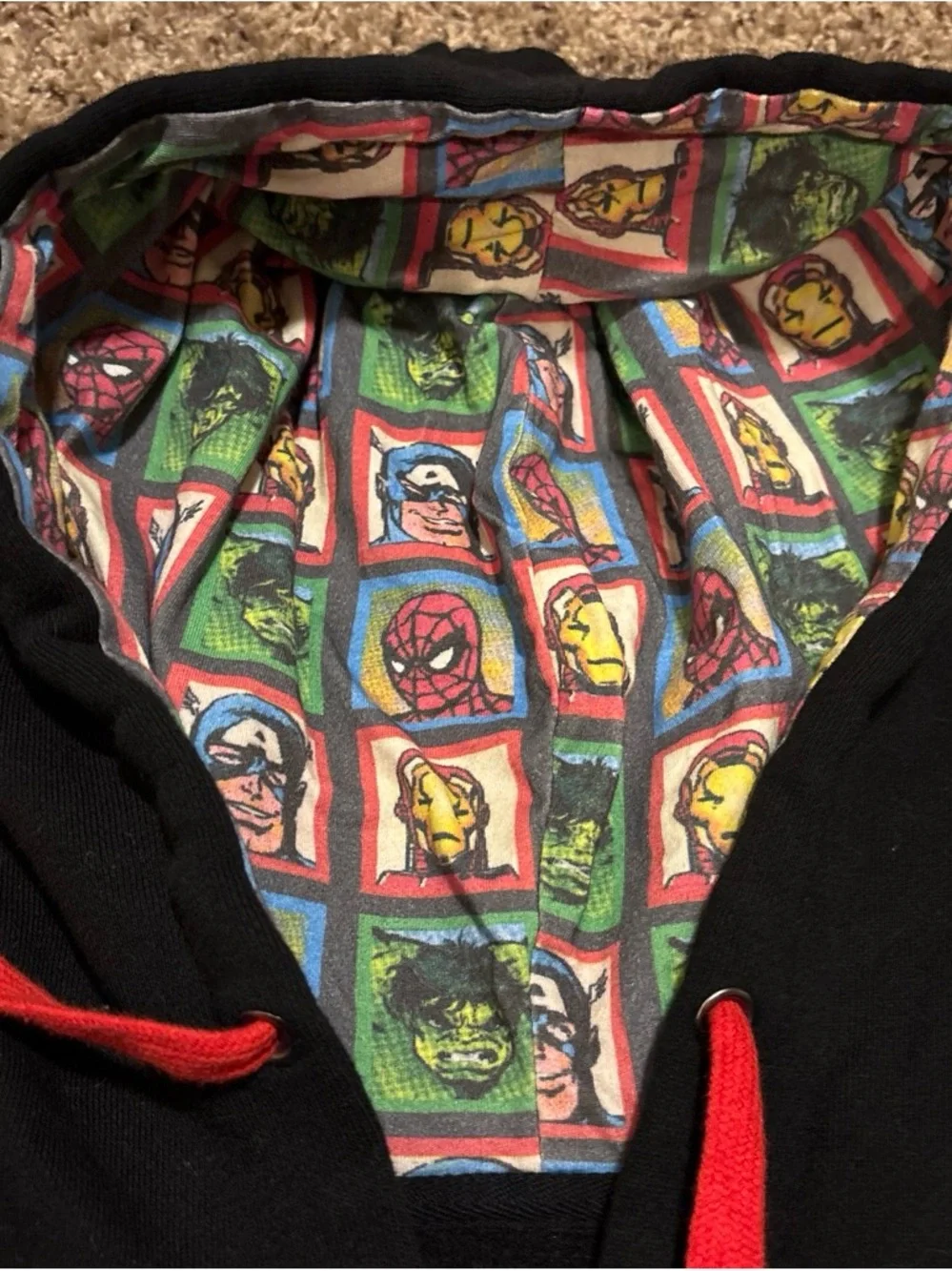 Marvel Black Hoodie with Red Trim and Superhero Patch