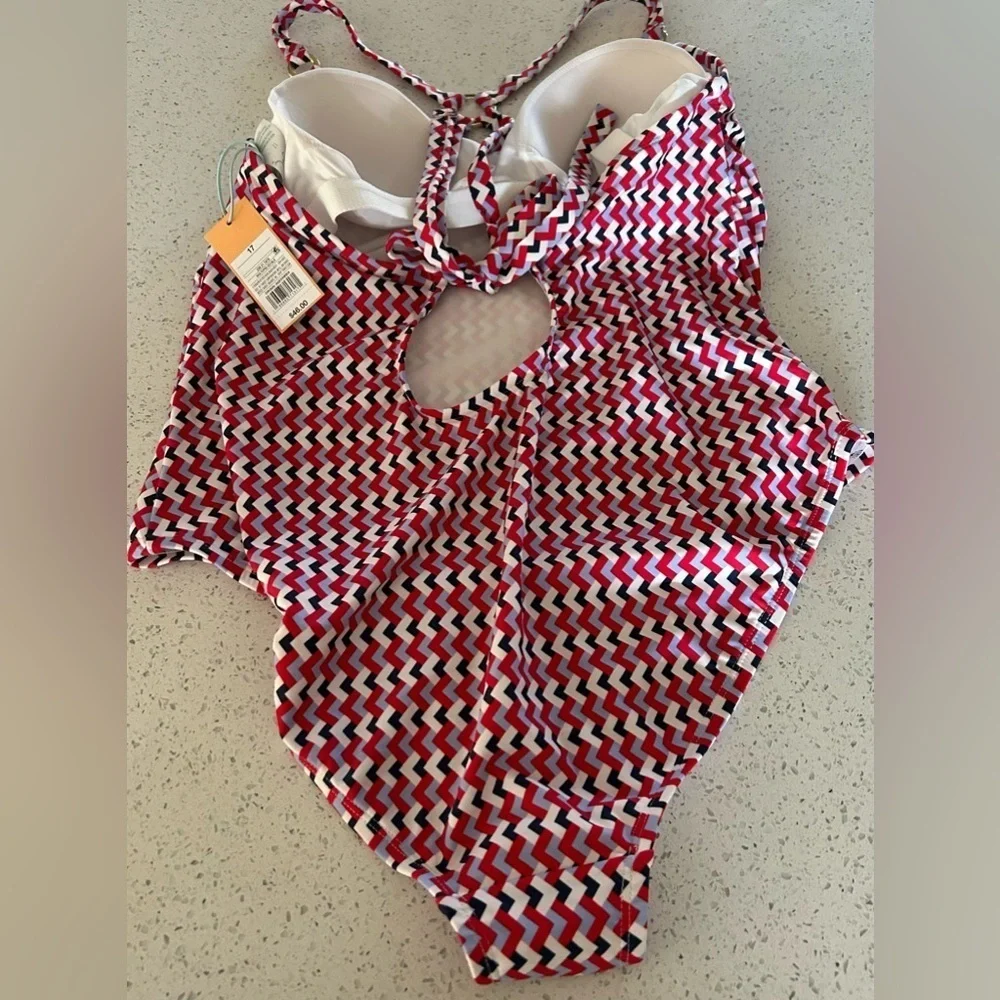 Kona Sol chevron pattern Women's Red and White & blue one piece Swimsuit size 17