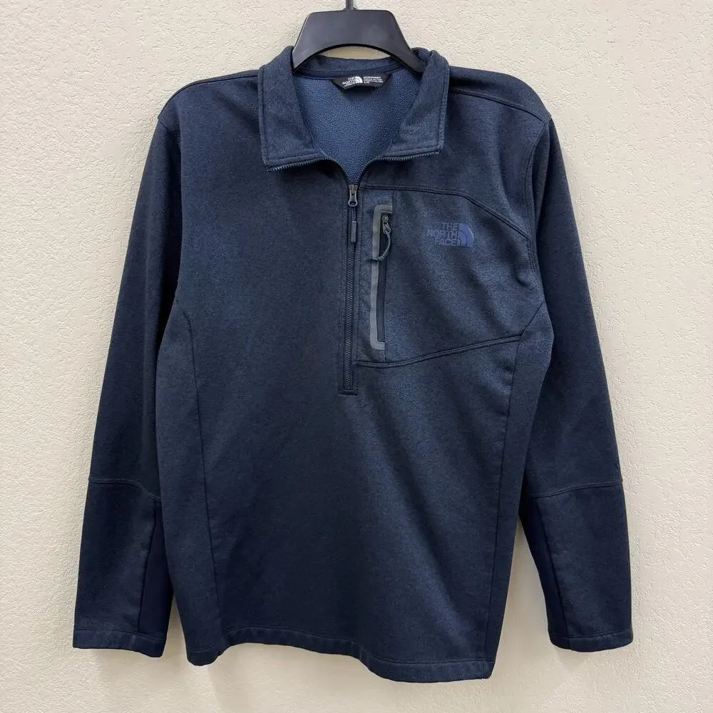 The North Face Mens L Navy Heather 1/2 Zip Fleece Lined Pullover Sweater FA16