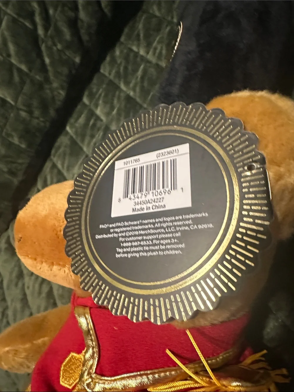FAO Schwarz Red-Jacketed Tan Bear with Black Hat