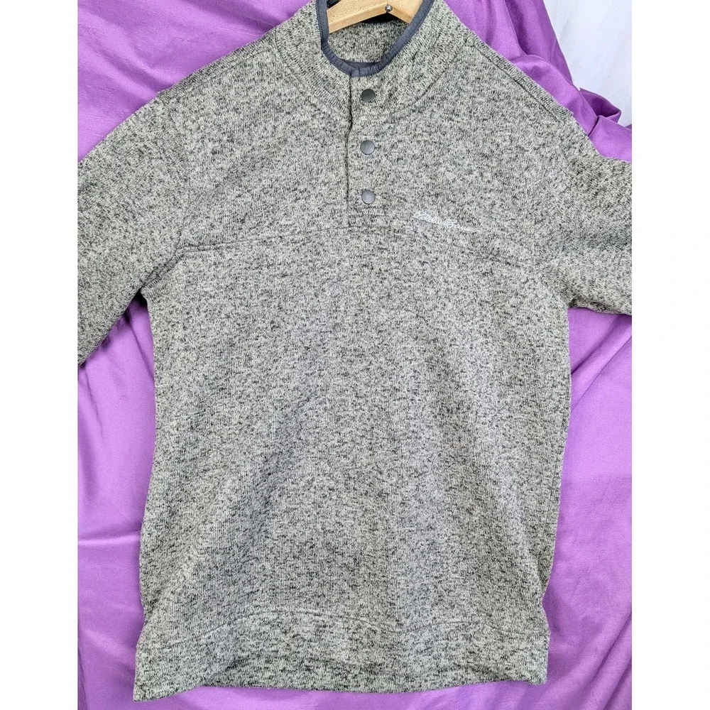 Eddie Bauer Mens Fleece Sweater M Snap Button 1/4 Zip Pullover Heather Charcoal