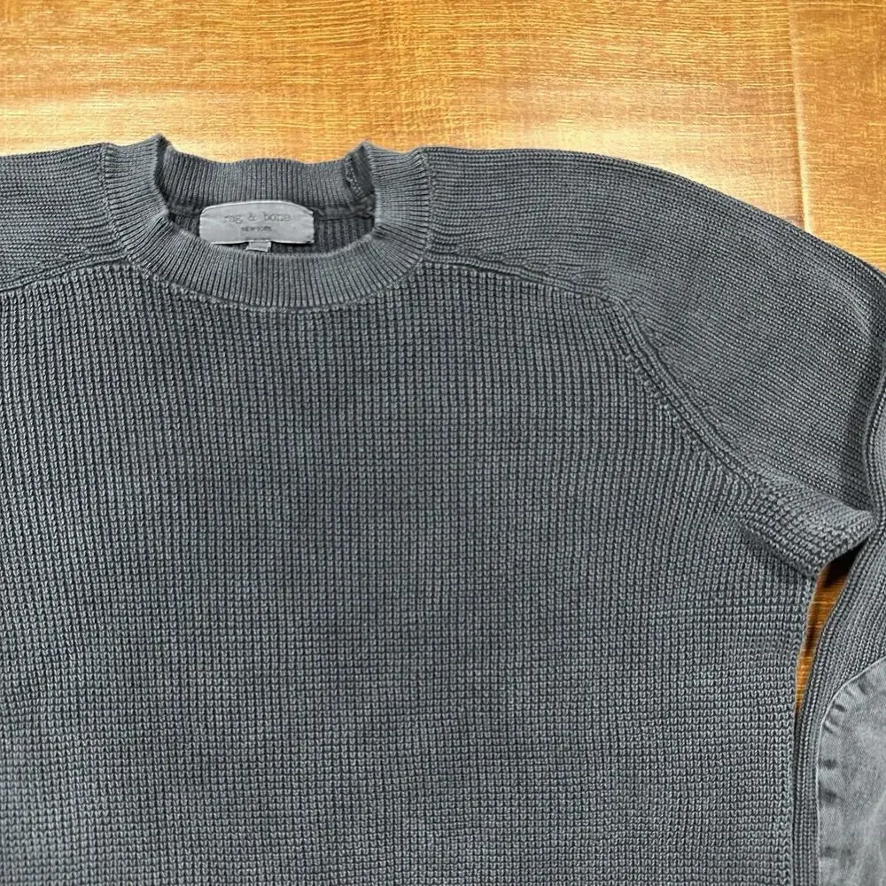 Rag & Bone Sweatshirt Mens M Gray Ribbed Elbow Patches Cotton Retro Alt Designer