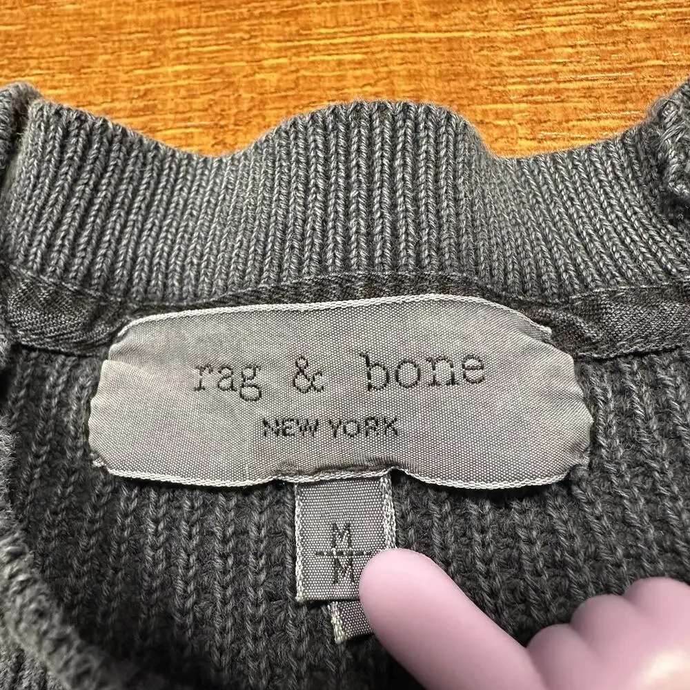 Rag & Bone Sweatshirt Mens M Gray Ribbed Elbow Patches Cotton Retro Alt Designer