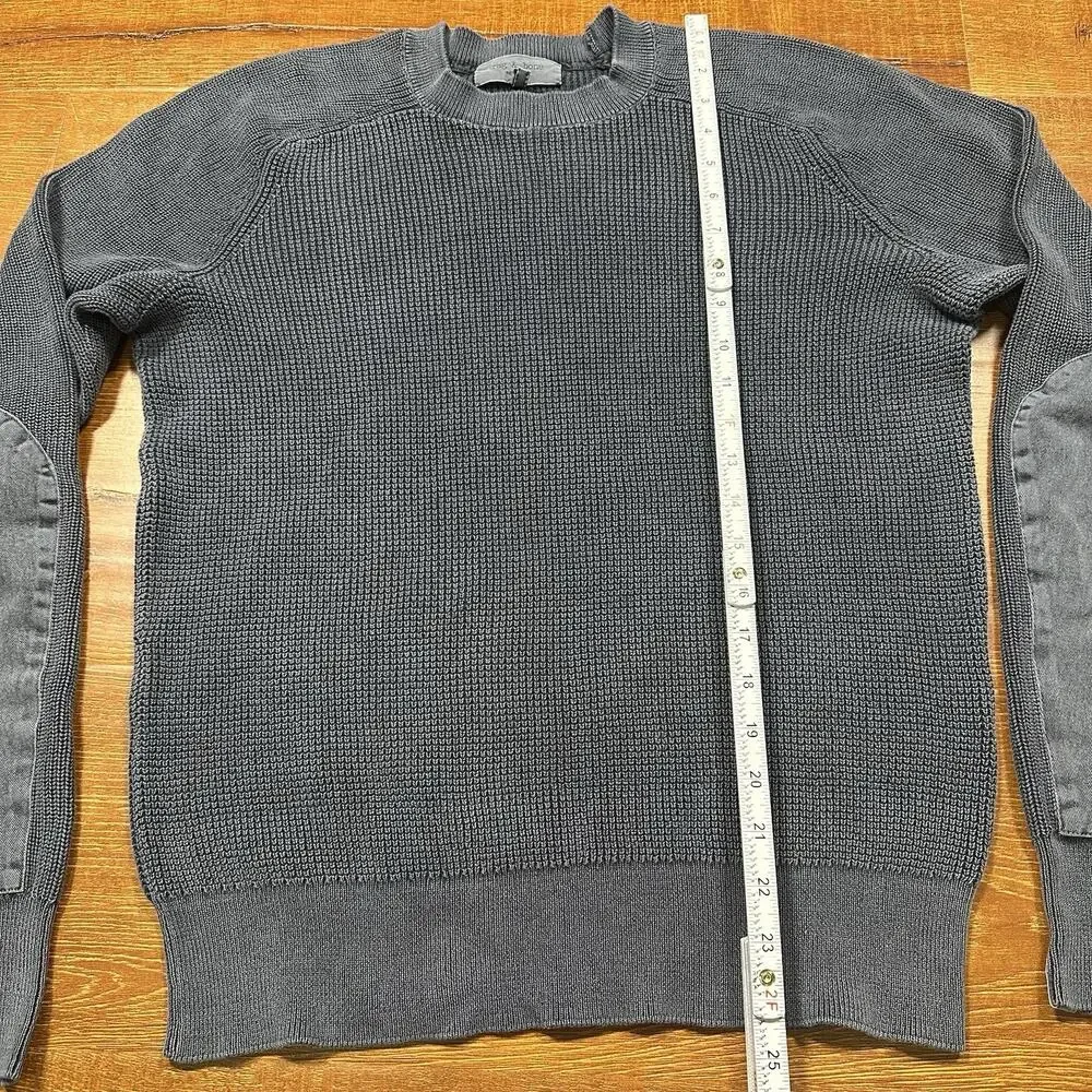 Rag & Bone Sweatshirt Mens M Gray Ribbed Elbow Patches Cotton Retro Alt Designer