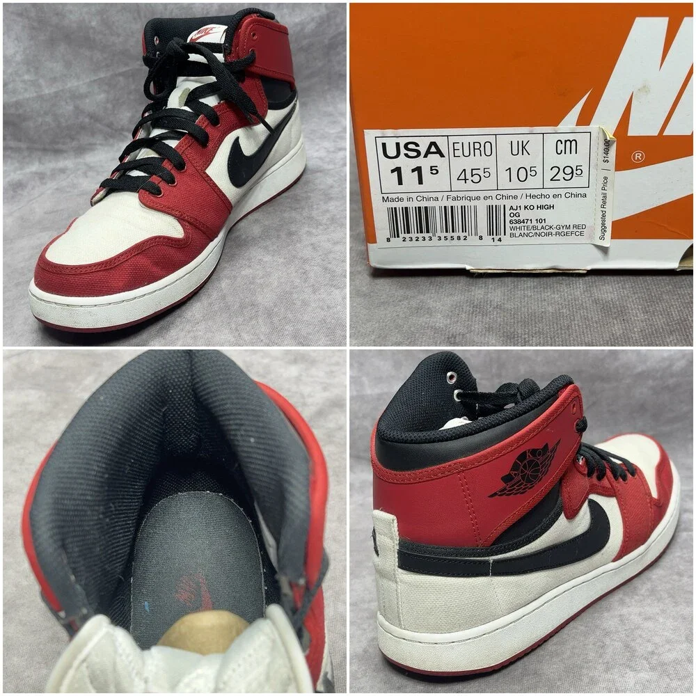 Air Jordan 1 Retro High OG AJKO 2013 Mens 11.5 White Black Gym Red 638471-101