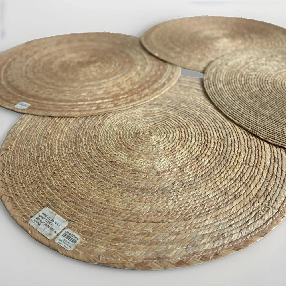 Crate & Barrel VTG Fiesta Palm Natural Woven Jute Placemats Set 4 - 16