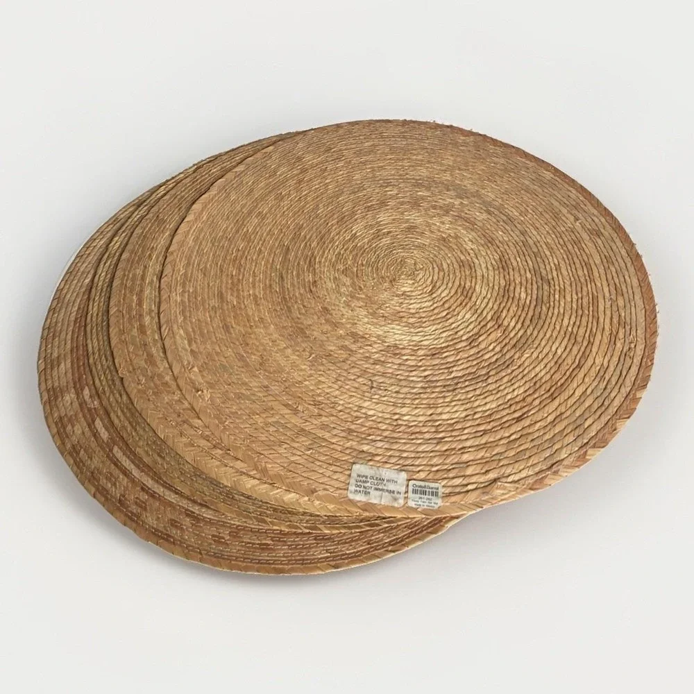 Crate & Barrel VTG Fiesta Palm Natural Woven Jute Placemats Set 4 - 16