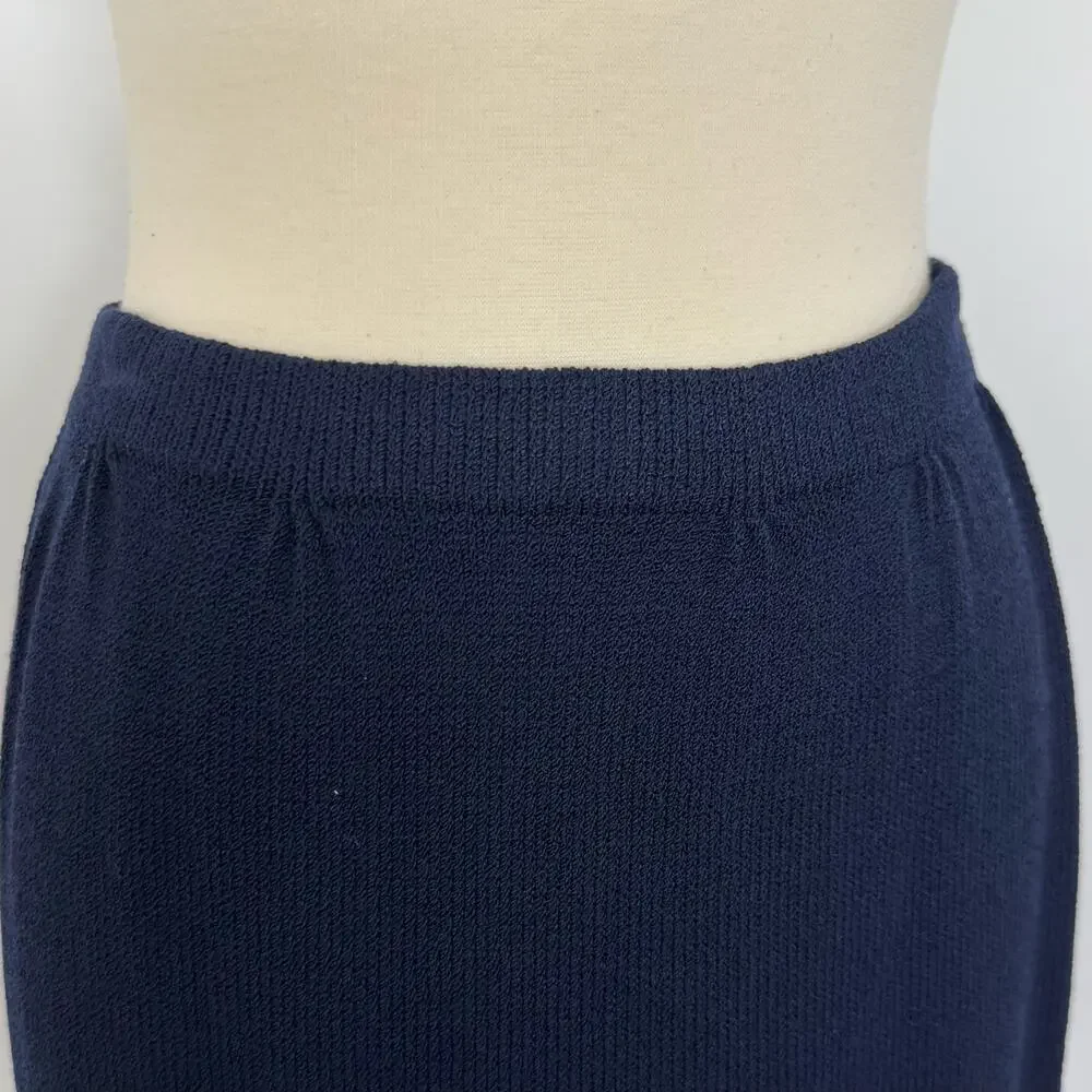 St. John Vintage Pencil Skirt Santana Knit Wool Blend Dark Navy Blue Size: 10