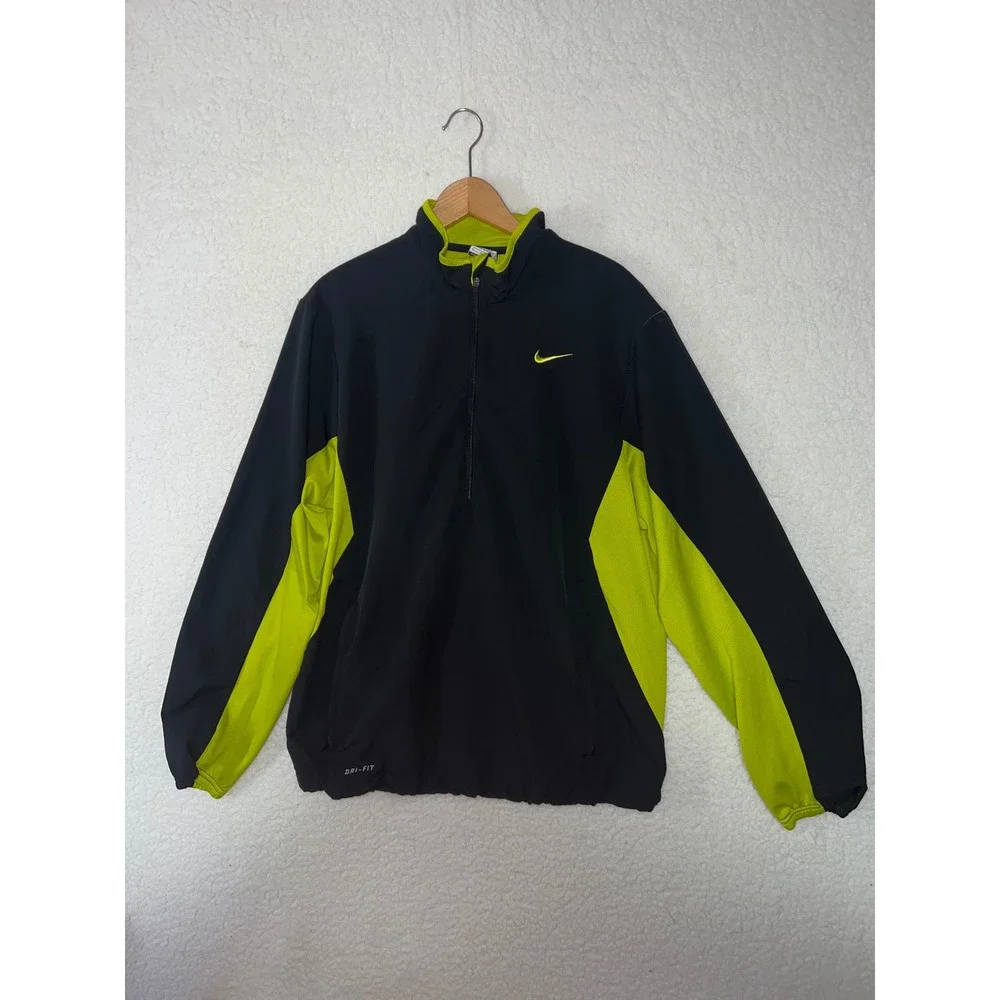 Nike Dri-FIT Mens Quarter Zip Pullover Jacket Black Neon Green‎ Large Running