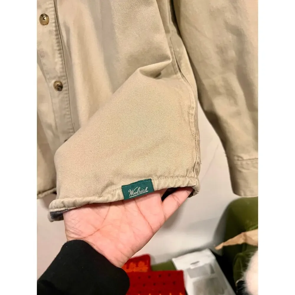 Woolrich Khaki Flannel Lined Cotton Shirt Jacket Men’s Large