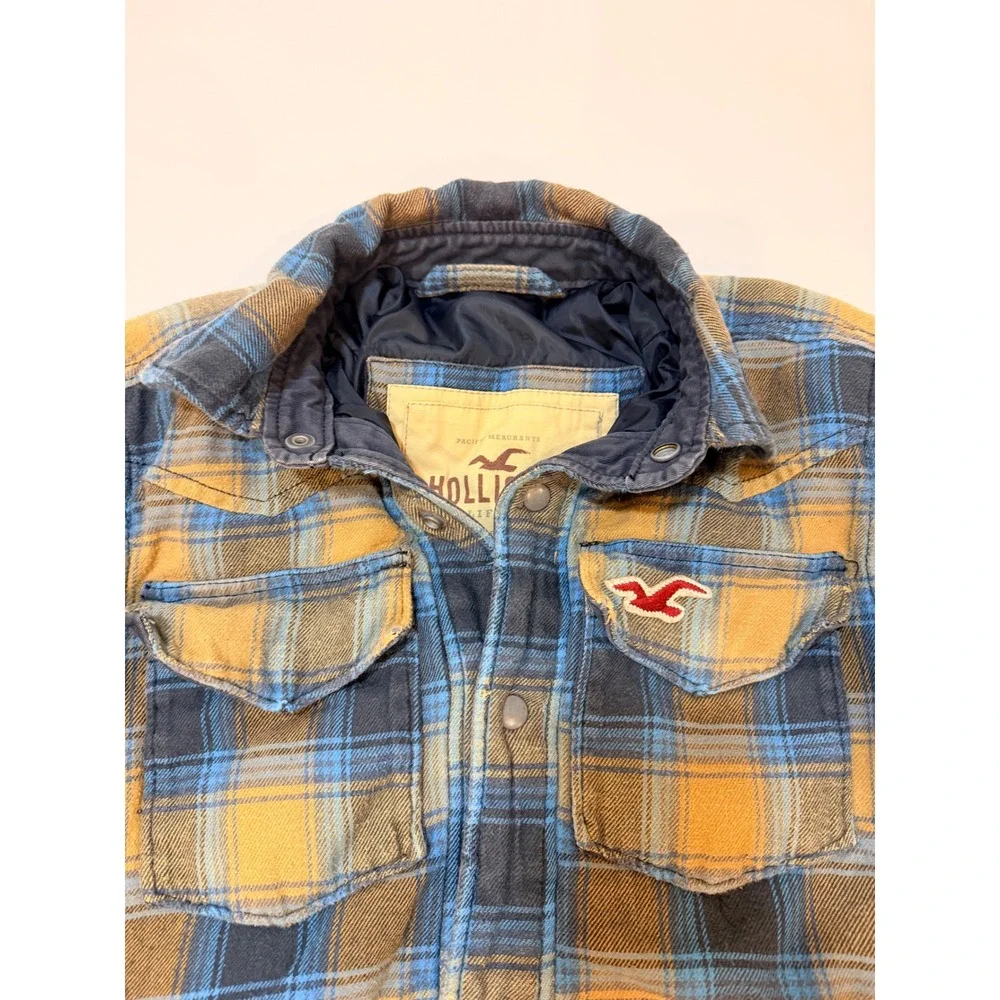 Hollister Carlsbad‎ Flannel Shirt Jacket Mens Medium Blue Yellow Plaid Good