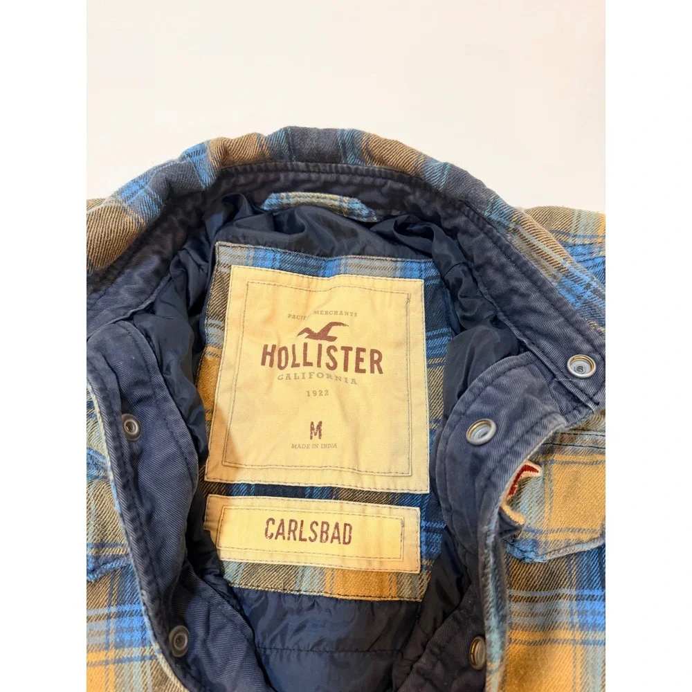 Hollister Carlsbad‎ Flannel Shirt Jacket Mens Medium Blue Yellow Plaid Good