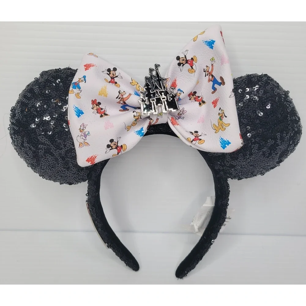 Disney Loungefly Mickey Mouse‎ & Friends Minnie Ears Bow Black Sequins Castle