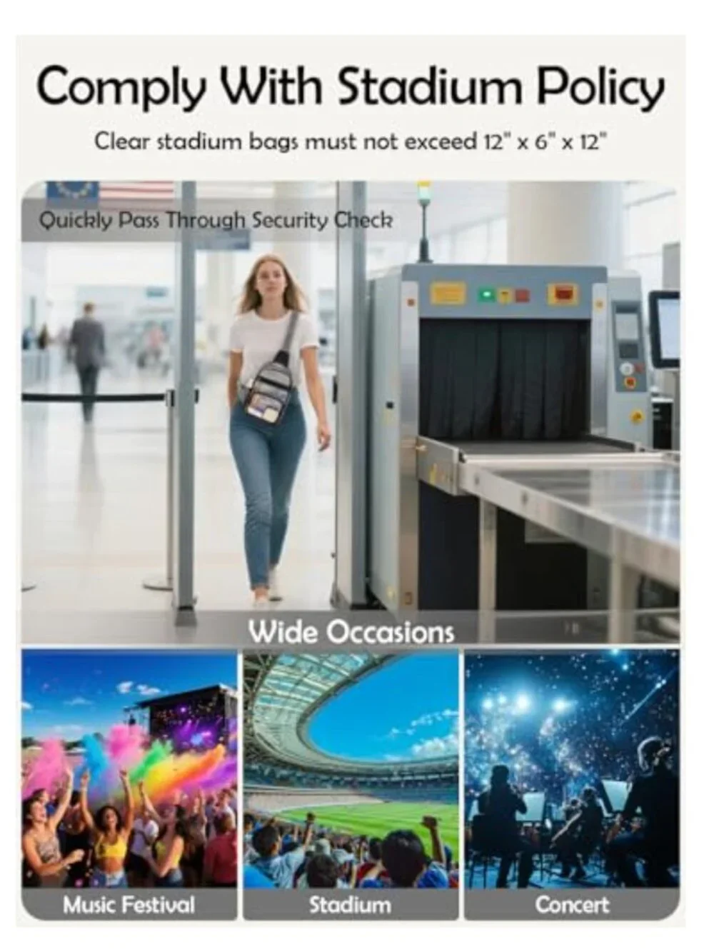 Clear Crossbody Sling Bag Stadium Approved PVC Waterproof Adjustable Strap