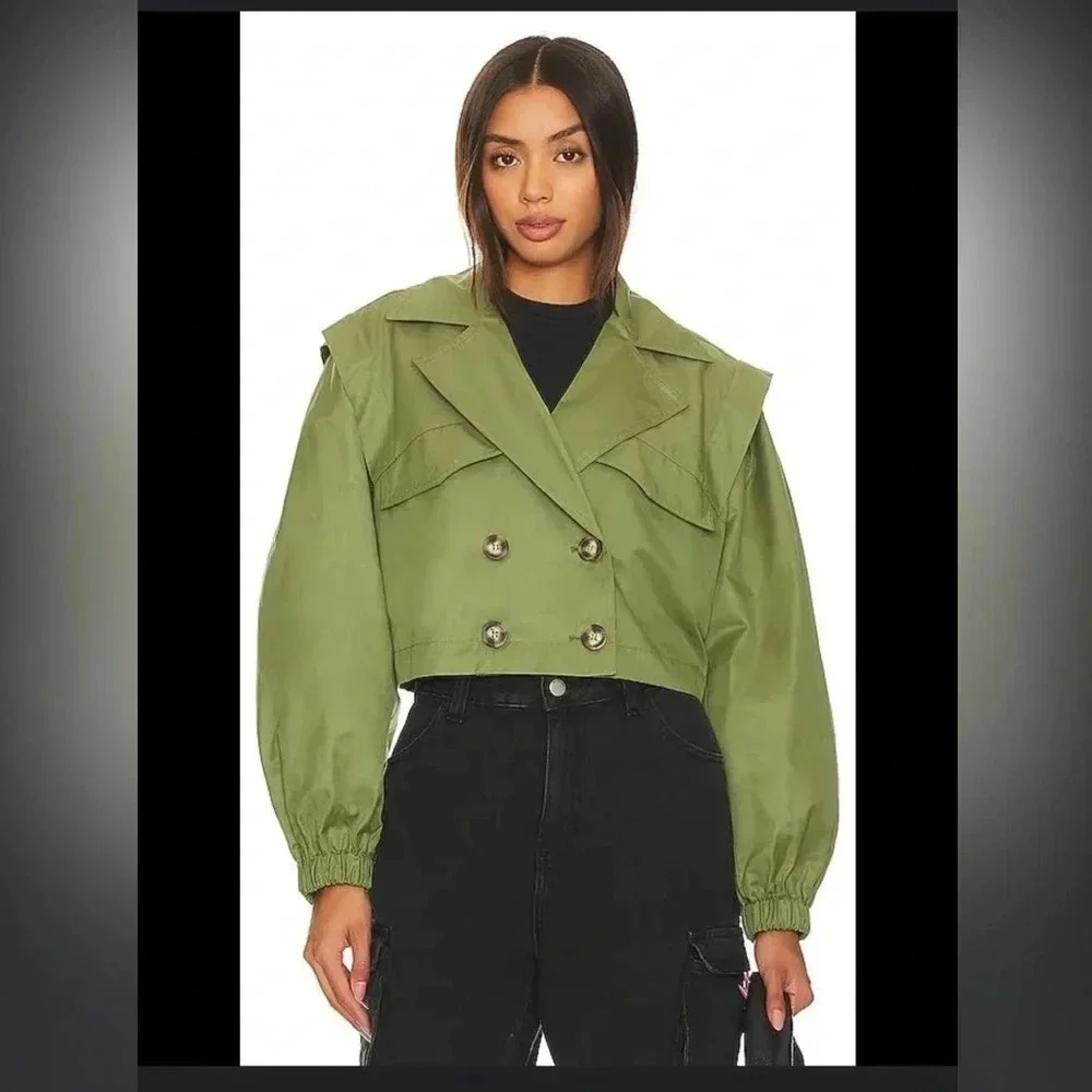 NWOT Free People Looking Glass Cropped Trench Coat in Loden color Small