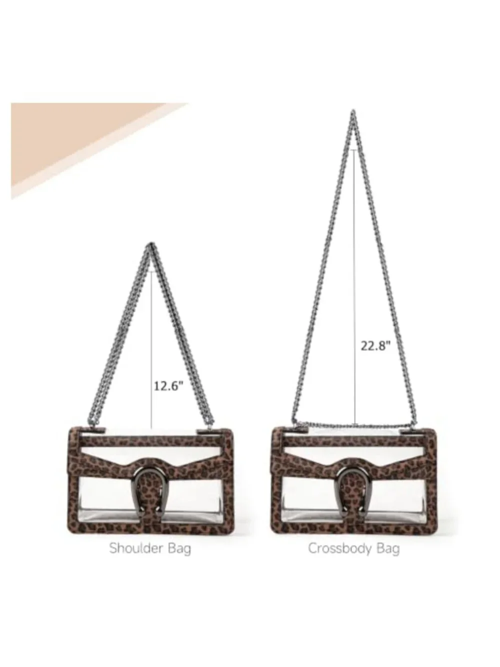 Clear Stadium Approved Crossbody Satchel with Chain Strap, PVC Vegan Leather