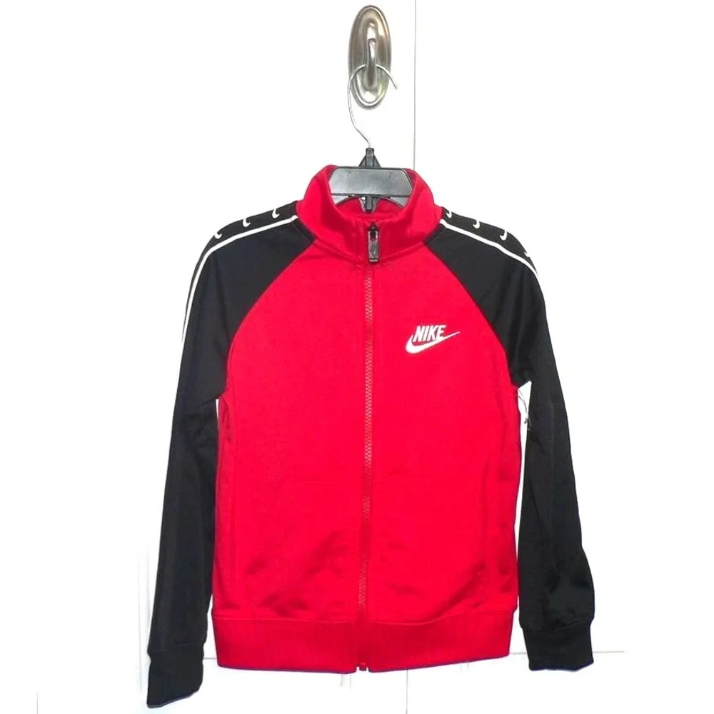 Nike Boys Swoosh Tricot Full Zip‎ Track Jacket in Red/Black/White 4-5Years