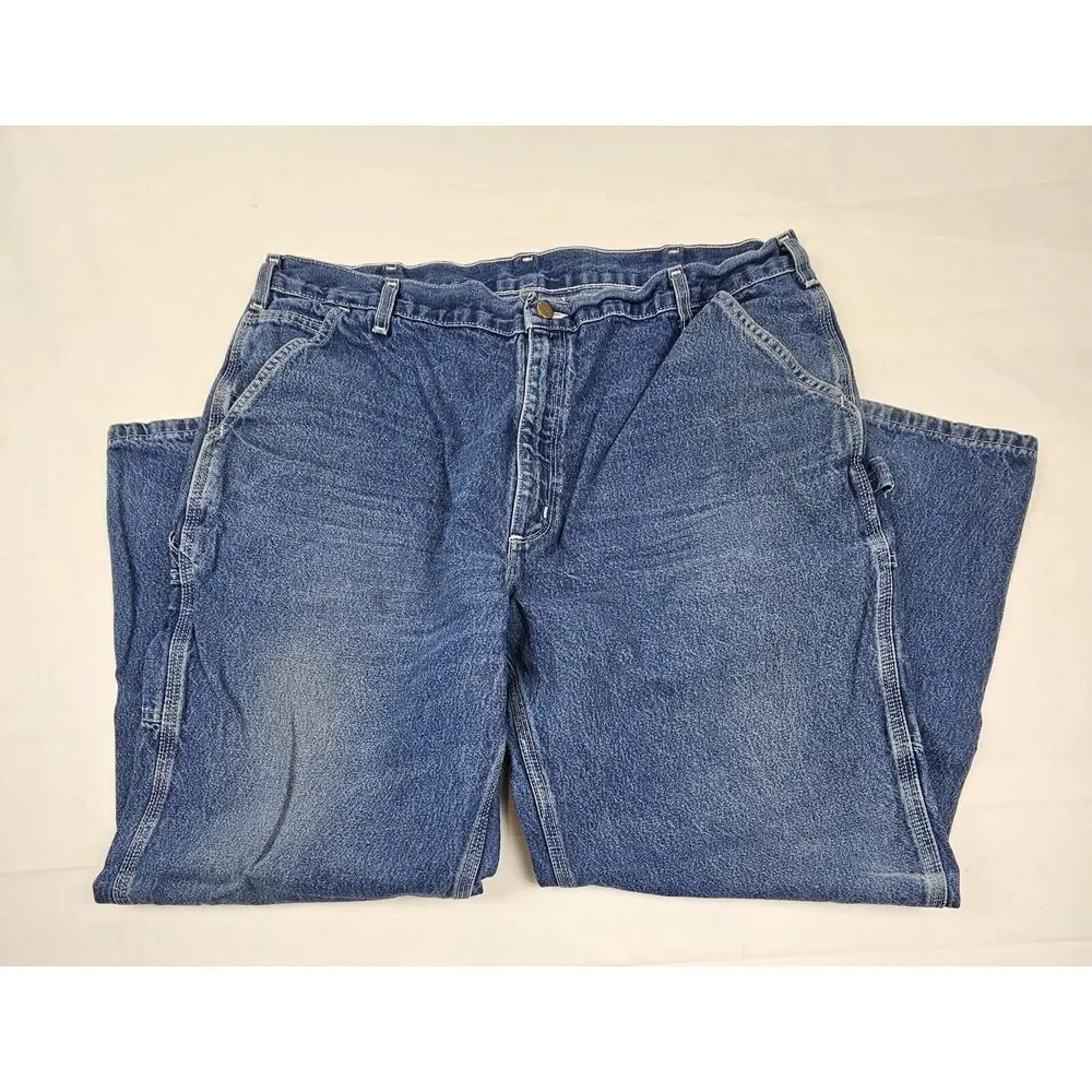 Carhartt Jeans Mens 42x30 Carpenter Dungarees Relaxed‎ Fit Blue Denim Pants.
