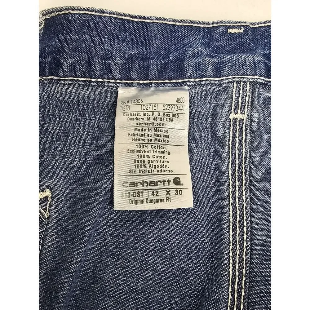 Carhartt Jeans Mens 42x30 Carpenter Dungarees Relaxed‎ Fit Blue Denim Pants.