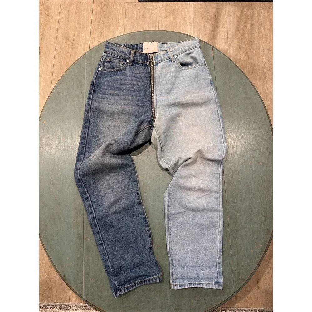 Revice Two‎ Tone Split Blue Jeans Size 28 Yin Yang Zipper Made in USA