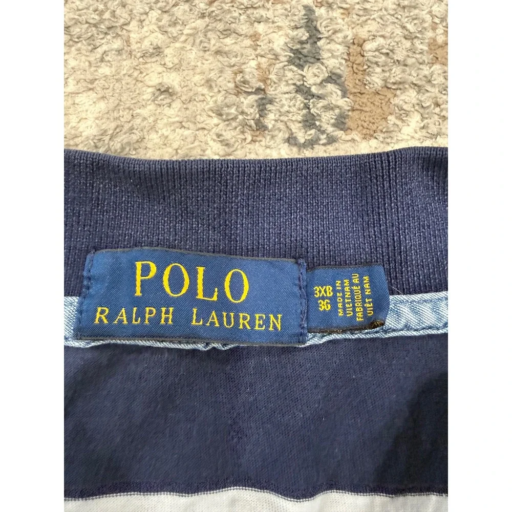 Polo Ralph Lauren Mens 3XB Navy Blue White Striped Short Sleeve Polo Shirt
