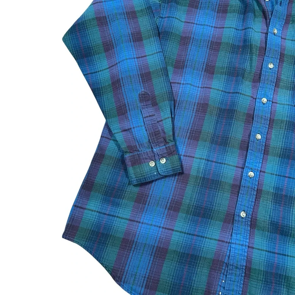 VTG 90s Columbia‎ Blue Plaid Flannel Button Down Shirt Men's L Oversized Grunge