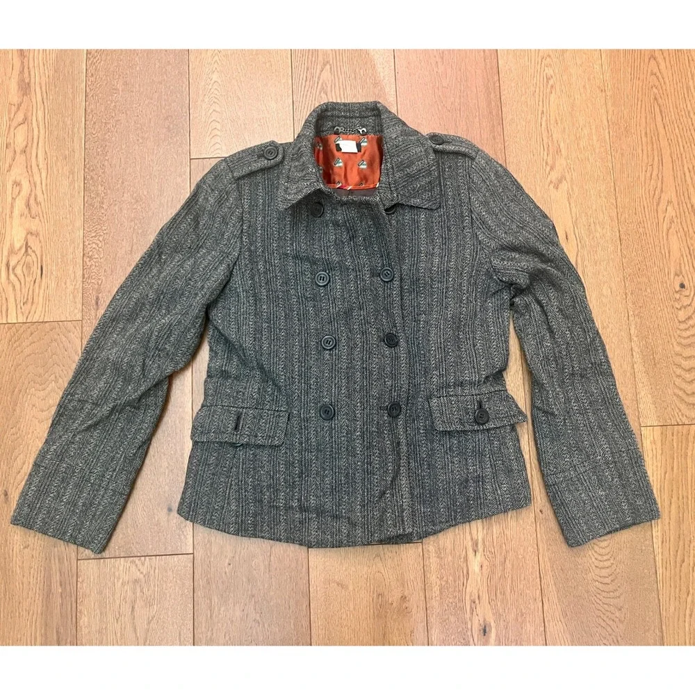 J Crew Wool Tweed Blazer Jacket Womens 8 Gray Excellent Herringbone Peacoat