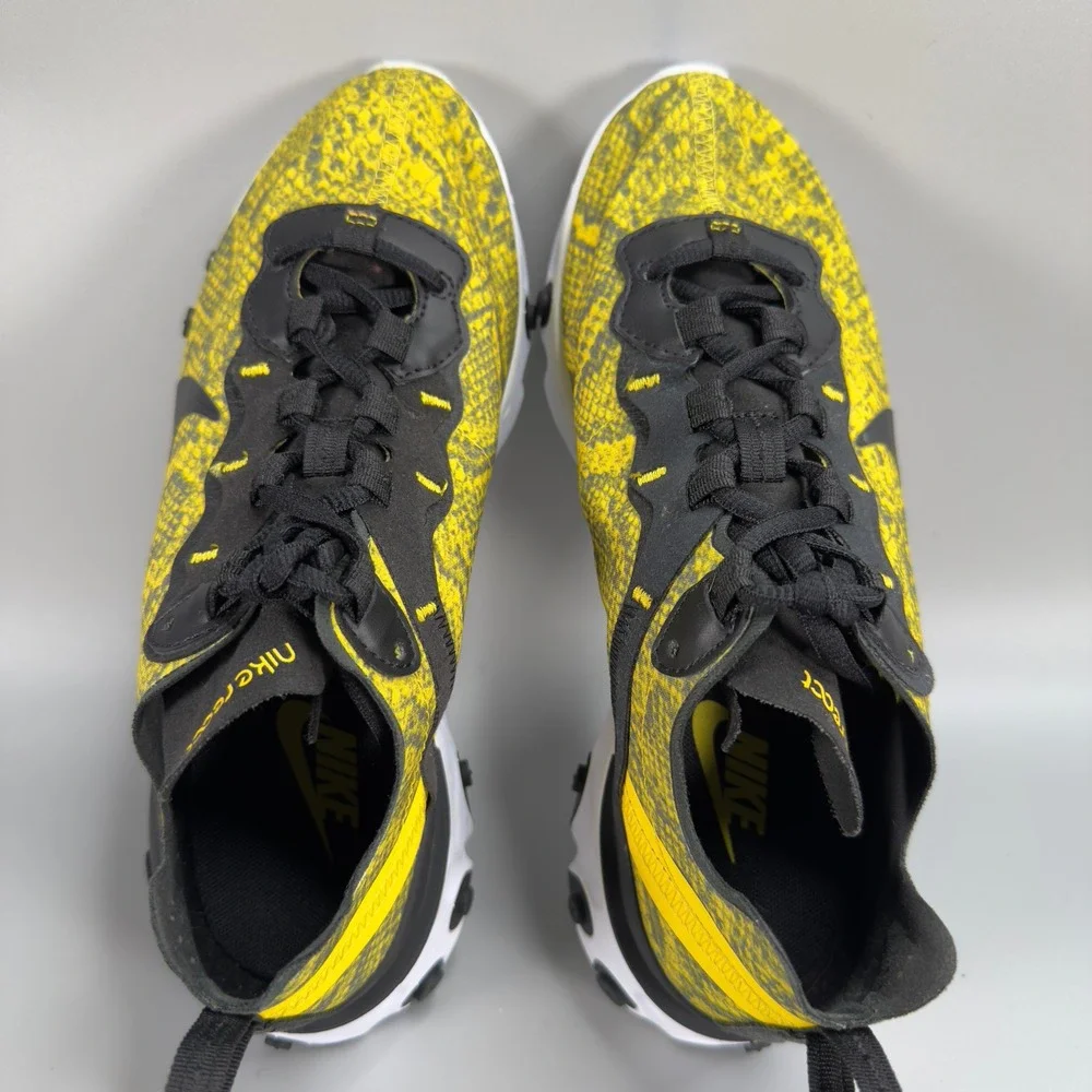Nike React Element 55 Womens 7 Running Shoe Yellow Black White Snakeskin Sneaker