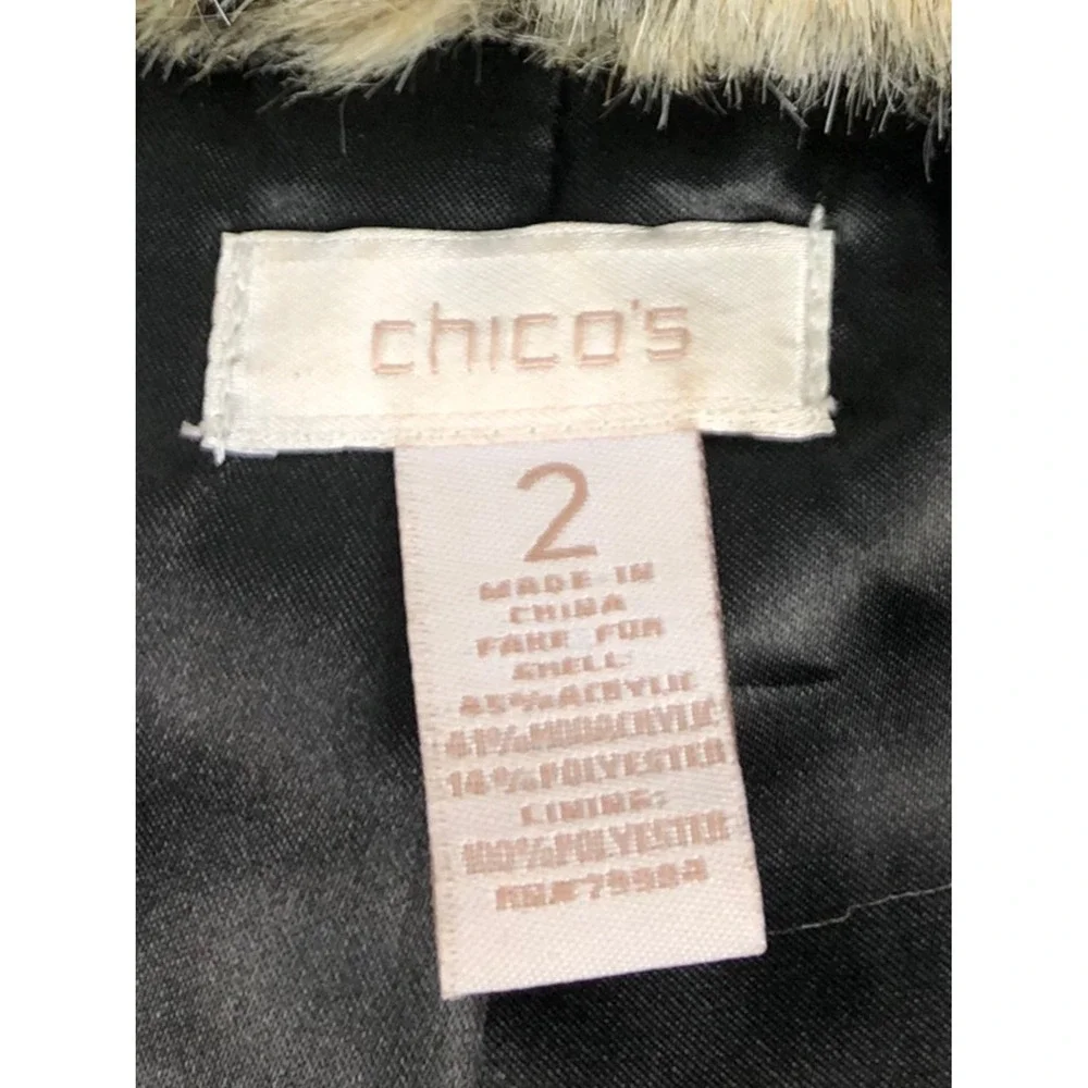 Chicos Leopard Faux Fur Vest Heavy Warm Size 2 Open Front Sleeveless EUC