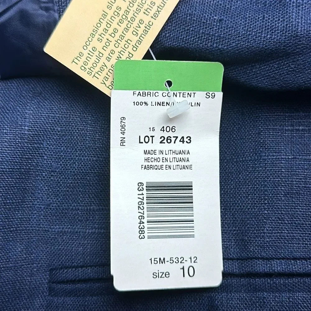 NWT Harve Benard Blue Linen Blazer Single Button Front  US 10 Vintage