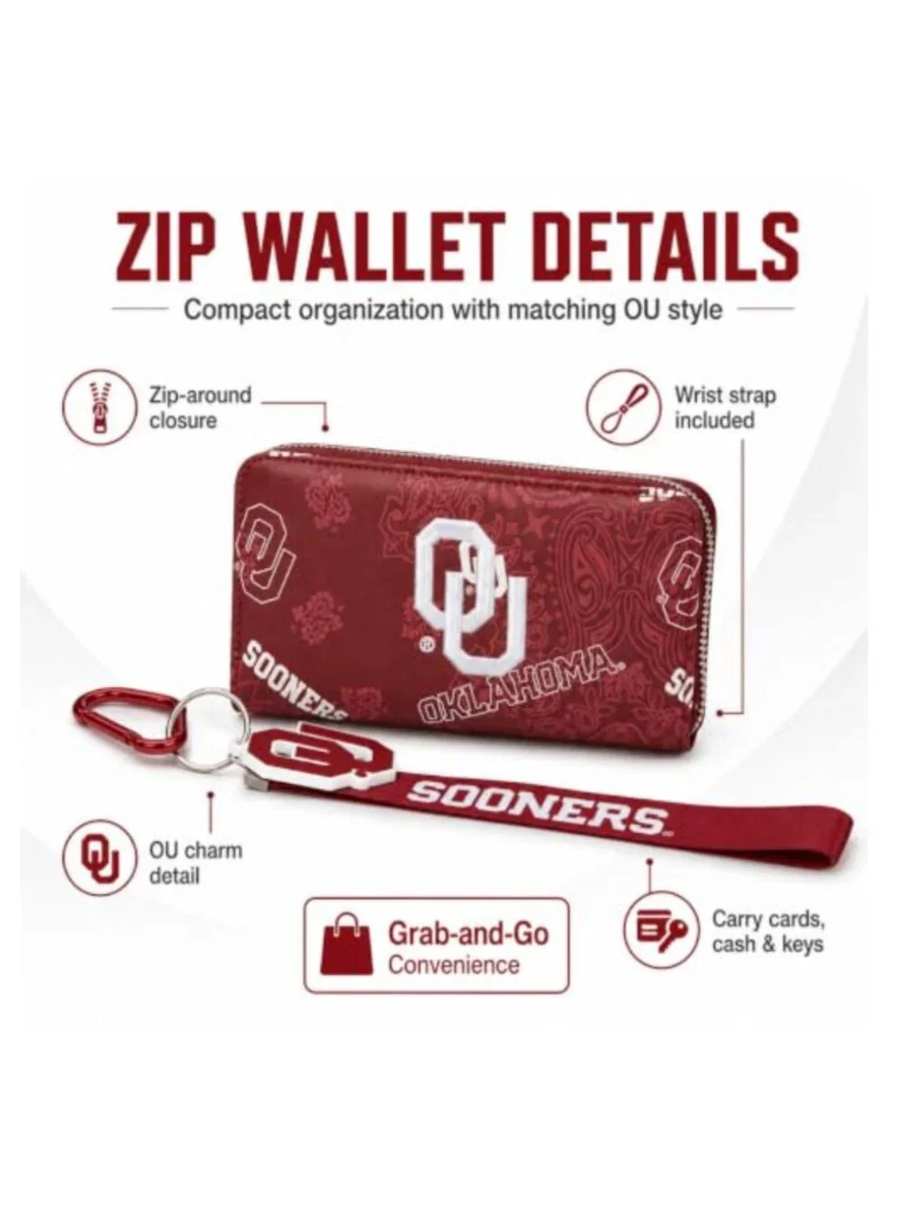 Oklahoma Sooners 3-Piece Bag Bundle Clear Crossbody Sling Wristlet RFID NCAA