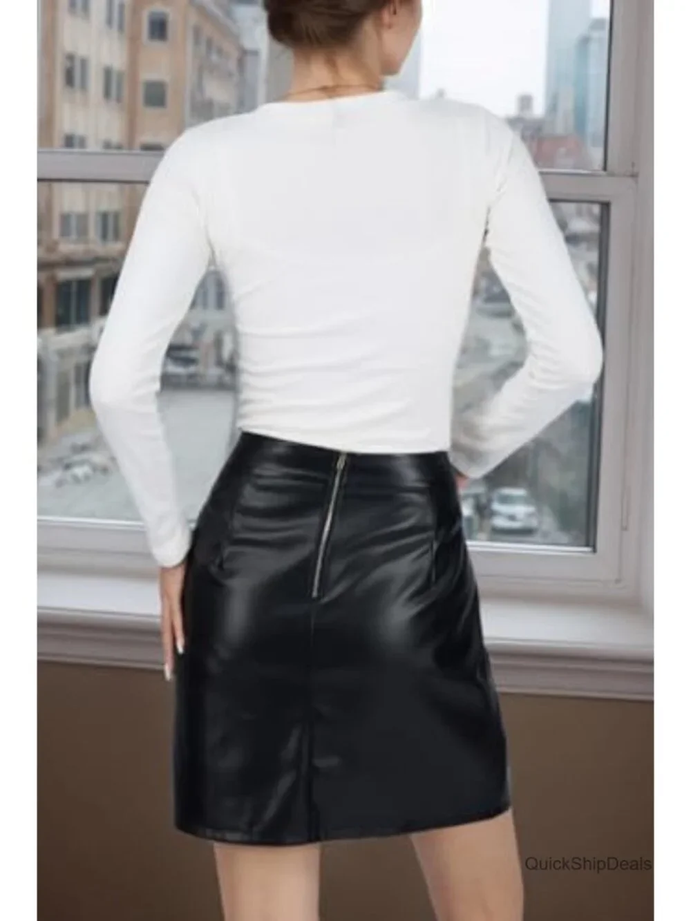 Faux Leather High Waisted Bodycon Mini Skirt with Zipper