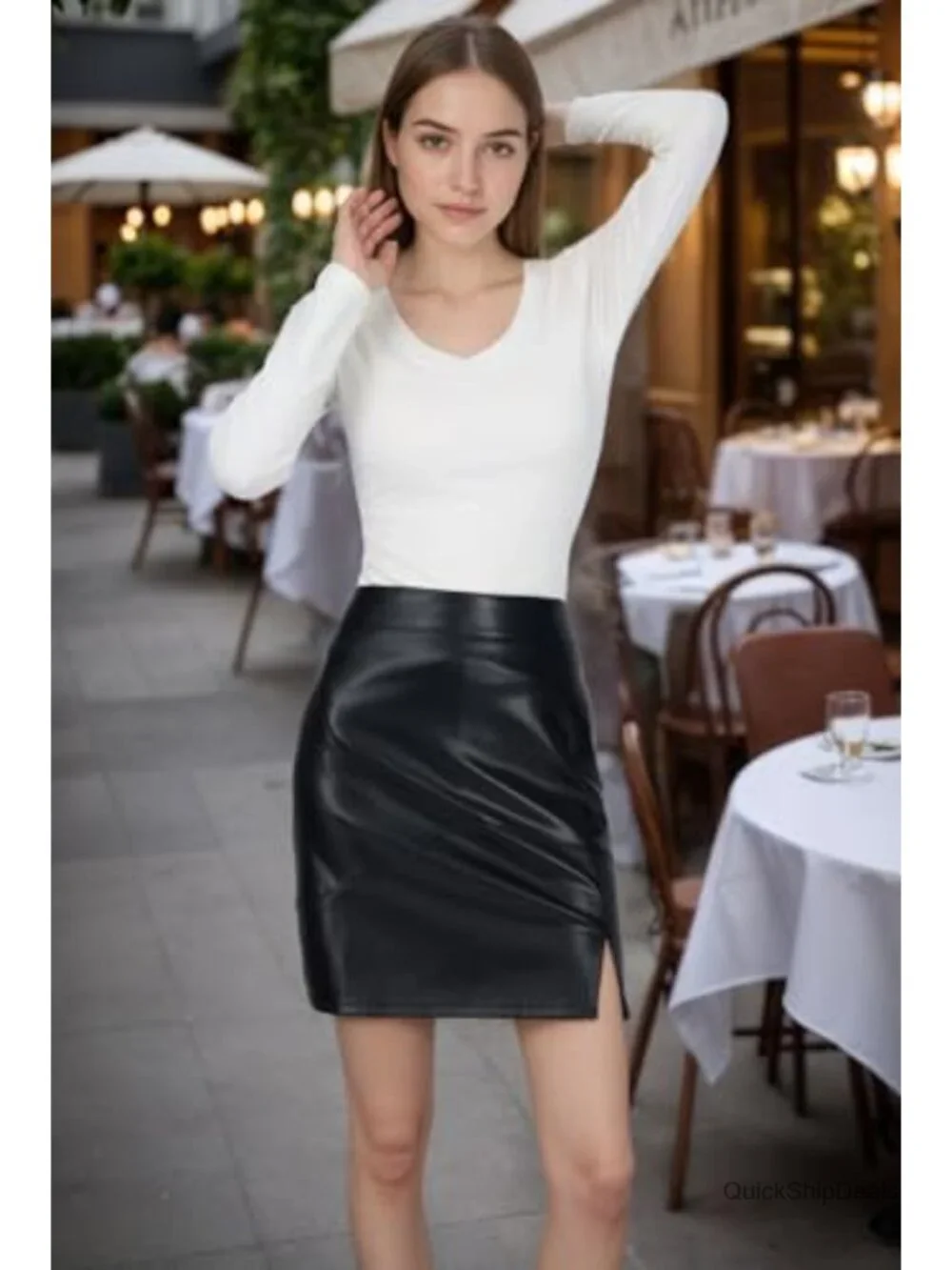 Faux Leather High Waisted Bodycon Mini Skirt with Zipper