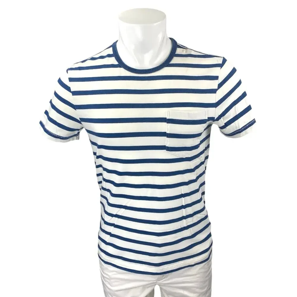 Wallace & Barnes Men's Blue White Striped Short Sleeve Pocket Tee T Shirt Top S