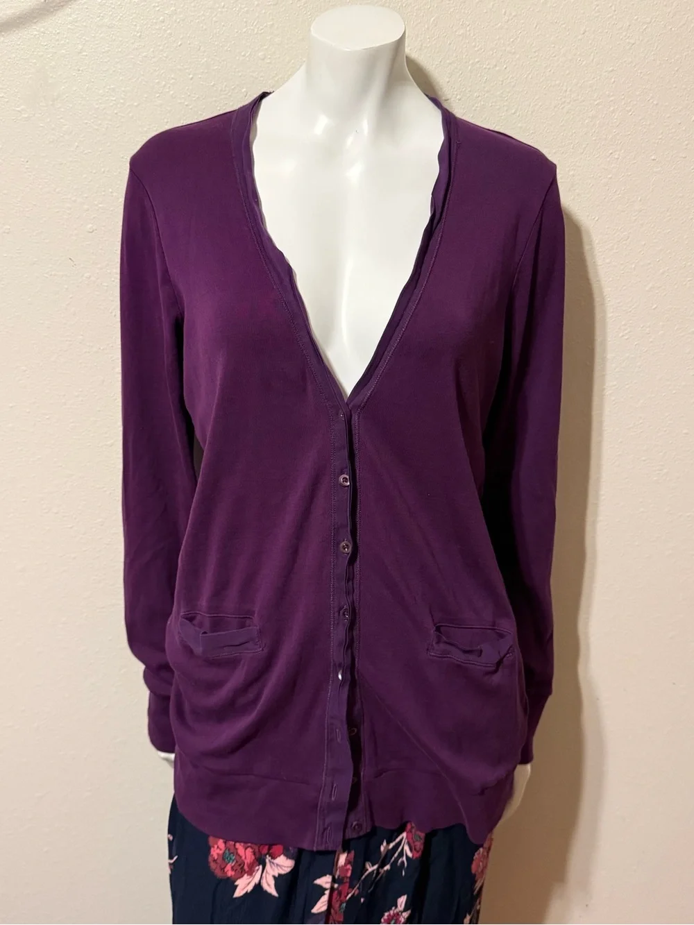 J. Crew Purple V‑Neck Button Front Cardigan