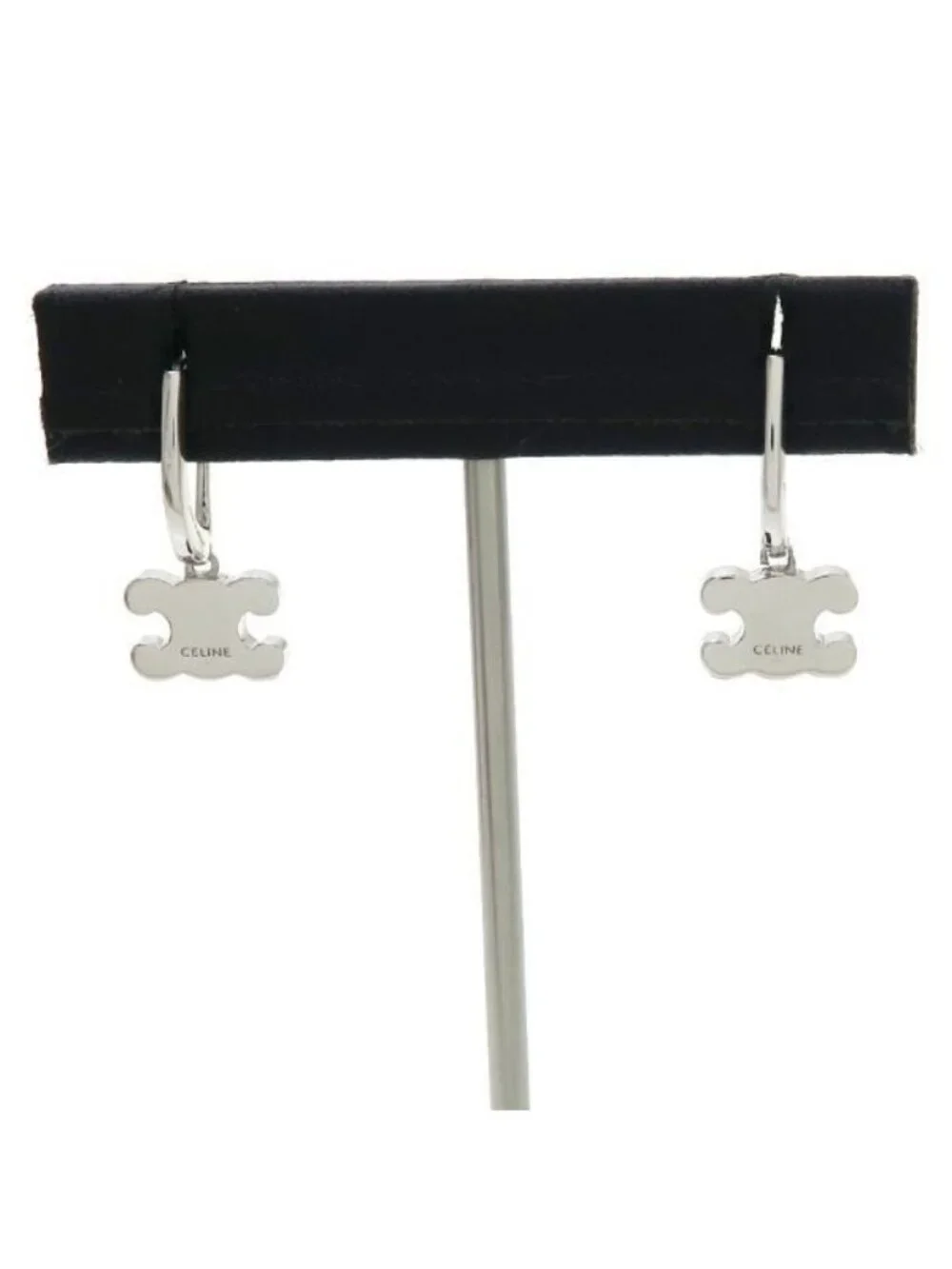 Celine Triomphe Rhinestone Earrings Rhodium Finish