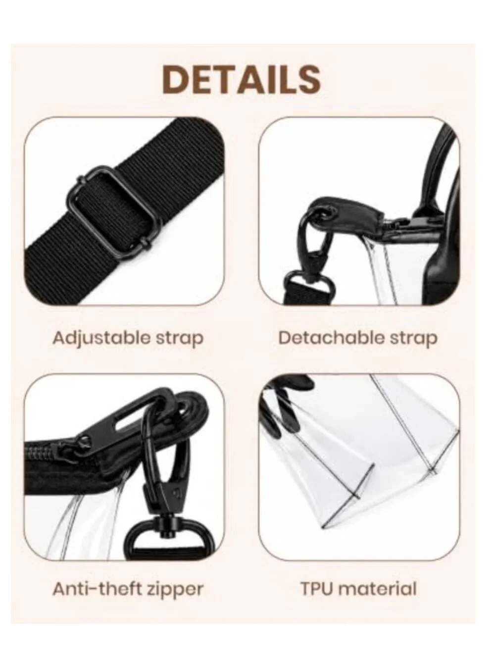 Clear Crossbody Bag for Stadium Events, Waterproof TPU Concert Purse
