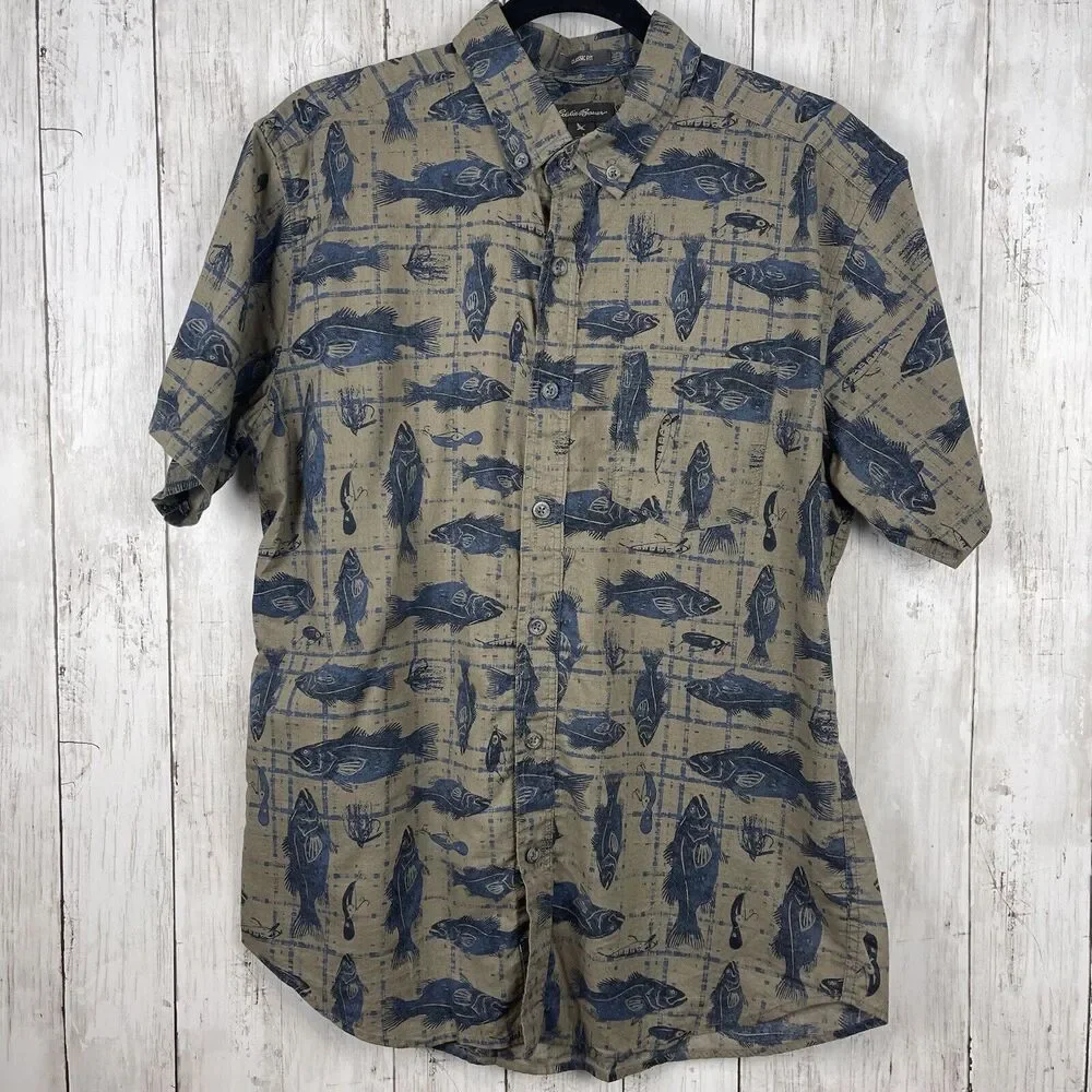 Eddie Bauer Shirt Men Medium Multi Fishing Button Down Classic Fit Outdoor‎ Camp