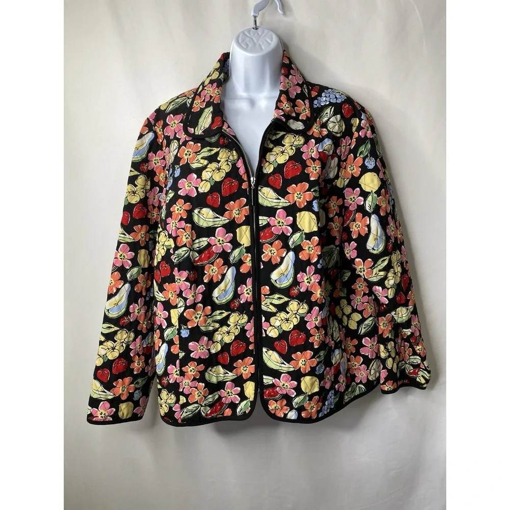 Requirements Woman Quilted Jacket Size‎ 1X Fruity Floral Bloomcore Art To Wear