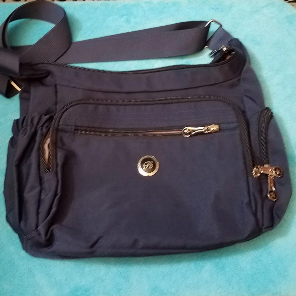 Classic Navy Crossbody Bag with Multiple Zip Pockets