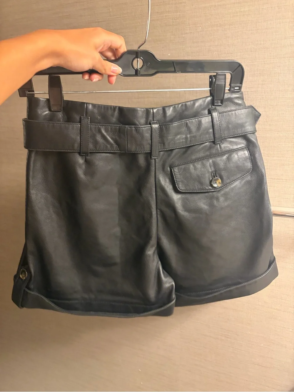 baldwin Black Faux Leather High-Waist Belted Shorts
