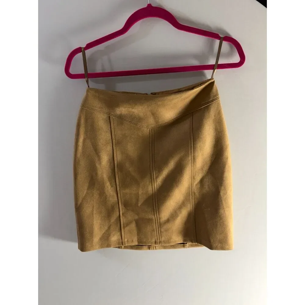 White House Black Market Size 00 Camel Faux Suede Mini Skirt