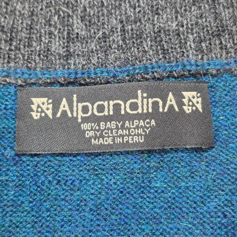 Alpandina 100% Baby Alpaca Wool Sweater Mens XL Blue 1/4 Zip Pullover Peru‎