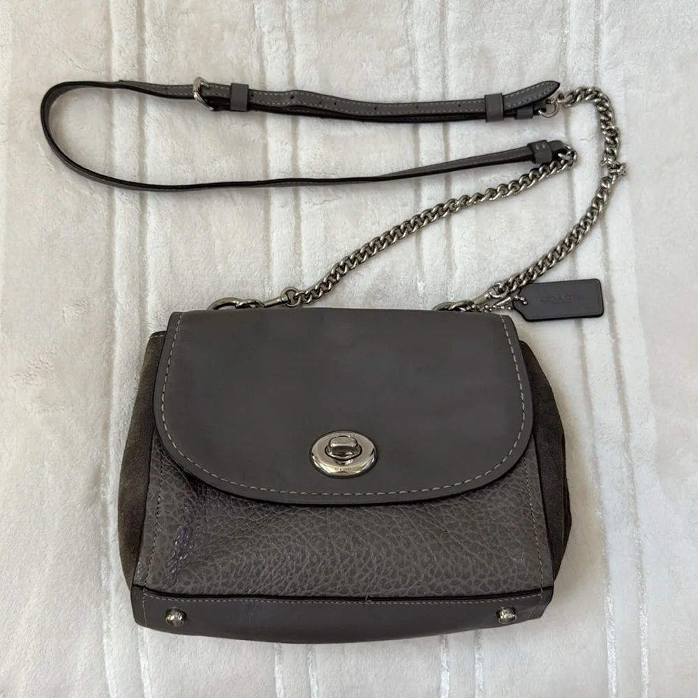 Coach Faye Leather Suede Crossbody Bag with Silver Chain Style F22349